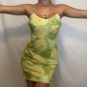 Green flower dress S